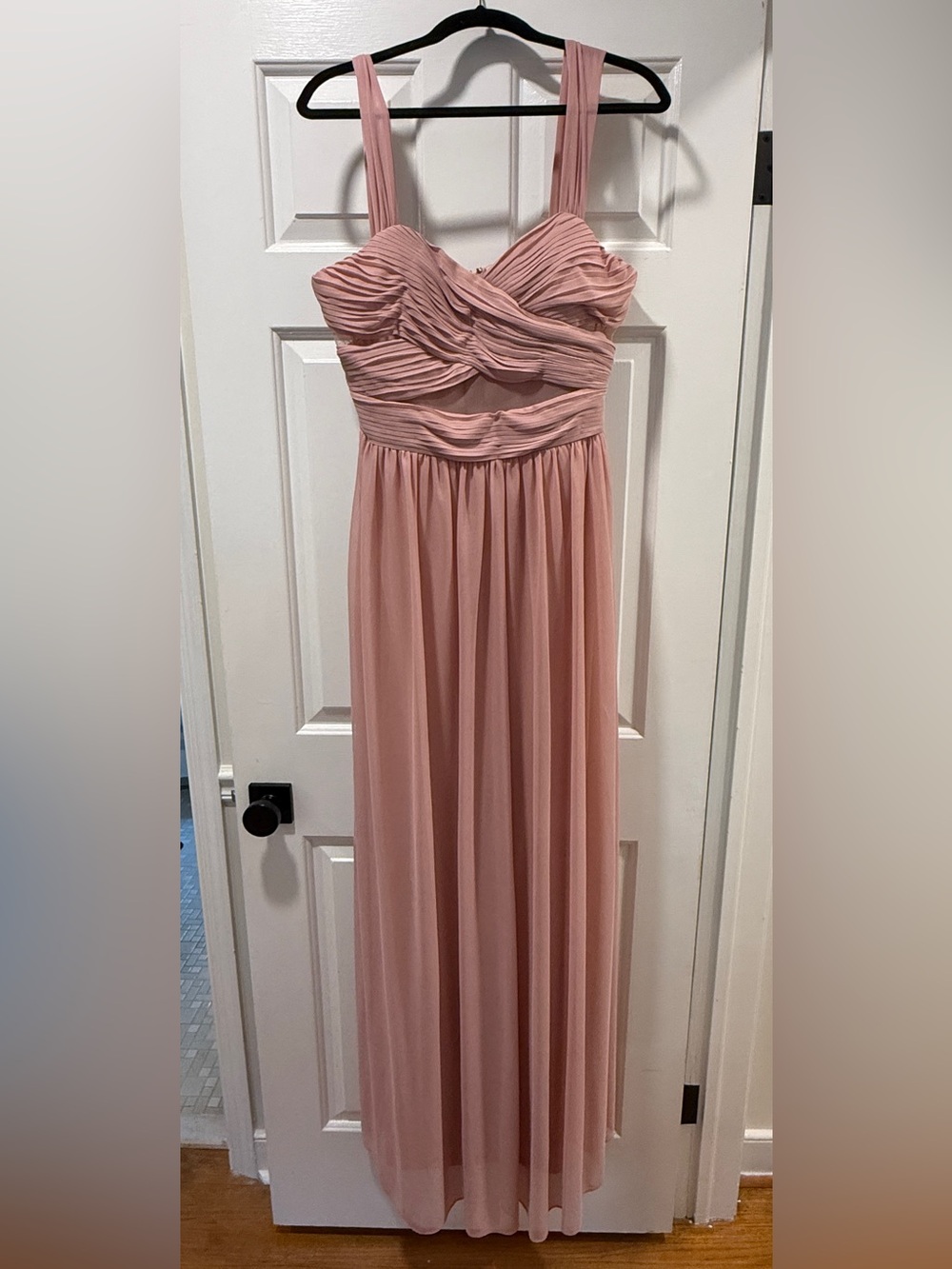 Birdy Grey Dusty Rose Strapless Pleated Chiffon Gown